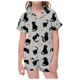 thumbnail image 1 of Tisuna 2 Pieces Halloween Button Down Loungewear Set For Girls Cute Print Short Sleeve Collar Tops And Shorts Homewear Set Children Festival Casual Indoor Wear For Age 2-13 Years, 1 of 5