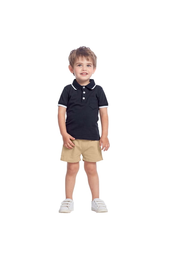 2 Pieces Outfit Set For Girls Boys Solid Color Short Sleeve Lapel Collar T Shirt Tops Shorts Gentleman Outfits Comfortable Toddler Kids Clothes Set Navy Size 6-12 Months