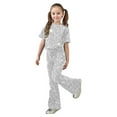 thumbnail image 1 of Tisuna 2 Pieces Outfit Set For Girls Child Sequin Solid Color Short Sleeve Crew Neck Shirt With Flare Leg Pants Stylish Modern Little Kids Festival Summer Clothes Set White, 1 of 4