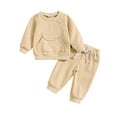thumbnail image 1 of Tisuna 2 Pieces Outfit Set For Infant Boys Girls Solid Color Long Sleeve Crew Neck Sweatsuit Breathable Leisure Autumn Kids Sport Wear With Pocket Beige Size 18-24 Months, 1 of 7