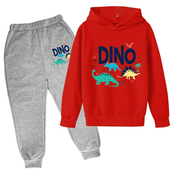 Tisuna Outfit Set For Boys Girls Child Cartoon Print Long Sleeve Hooded Tracksuit Comfortable Loose Autumn Winter Kids Sweatsuit Dark Gray Size 5-6 Years