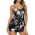 thumbnail image 1 of Tisuna 2 Pieces Sleep Outfits For Women Floral Print Sleeveless Suspender Vest And Shorts Pajama Set Cool Comfortable Women Home Loungewear Black Size Xl, 1 of 4