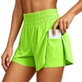 thumbnail image 1 of Tisuna 2 in 1 Running Shorts For Women Comfort Fit High Waist Solid Color Yoga Shorts With Inner Pockets Ladies Athletic Biker Shorts Green, 1 of 9