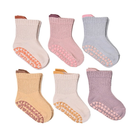 Tisuna 6 Packs Of Baby Socks Solid Color Anti Slip Crew Ankle Sock Comfortable Casual Spring Autumn Kids Walking Stocking Pink Size 6-12 Months