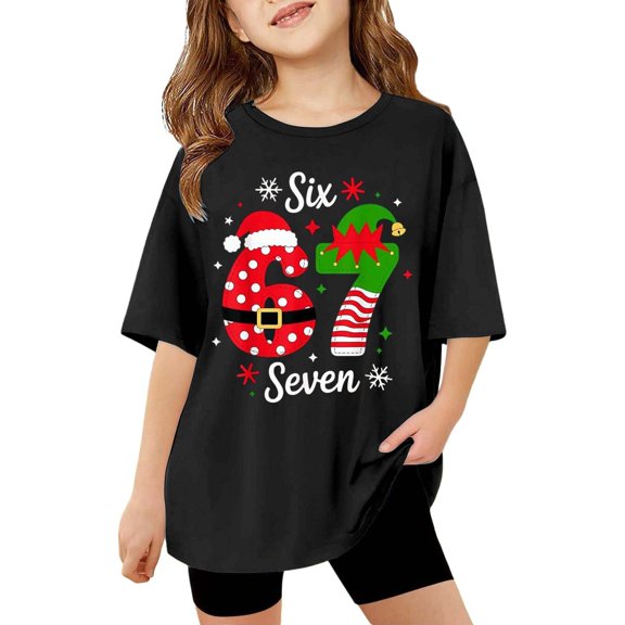 Tisuna 67 Shirt For Girls Boys Child Letter Print Short Sleeve Crew Neck Tops Comfortable Kids Spring Summer Loose Fit Pullover Outfits Black Size 3-4 Years