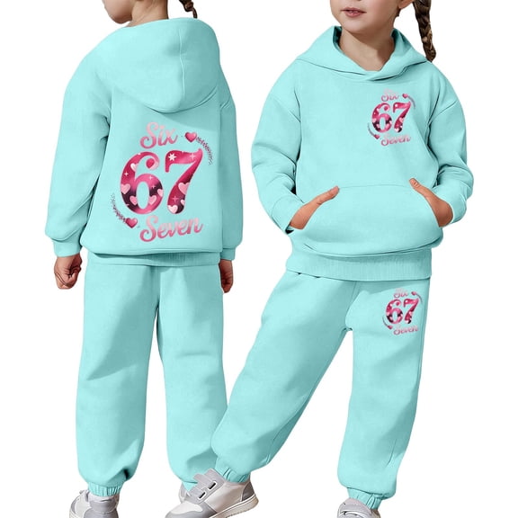 Tisuna 67 Sweatsuit For Girls Boys Child Letter Print Long Sleeve Hooded Sweatshirt And Elastic Waist Sweatpants Fashion Loose Child Fall Winter Tracksuit Outfit Set Mint Green Size 3-4 Years