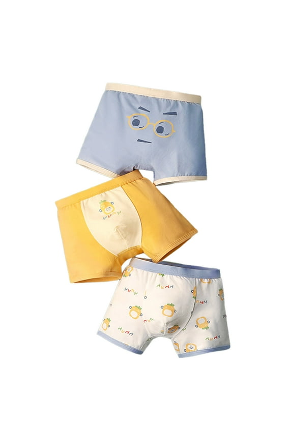 Baby Boys 3Pcs Underwear Cartoon Printed Elastic Waist Boxer Shorts Lightweight Cute Little Children' Daily Wear Underpants Yellow Size 4-5 Years