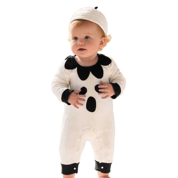 Tisuna Baby Boys Halloween Ghost Romper Long Sleeve Crew Neck Jumpsuit With Matching Hat Fashion Comfortable Toddler Kids Halloween Theme Party Bodysuit Size 6-12 Months White
