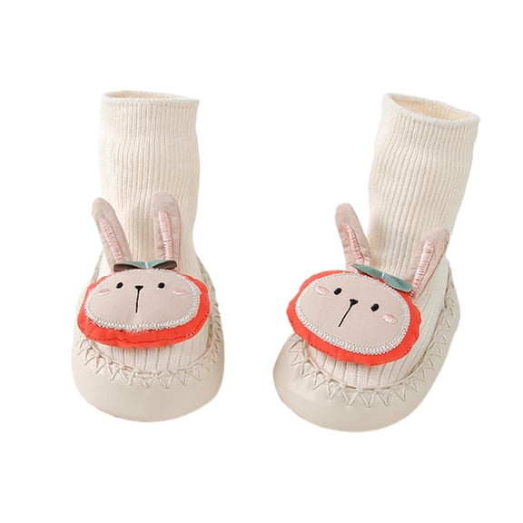 Tisuna Baby Girls Boys Socks Cartoon Print Anti Ankle Sock Comfortable Soft All Weather Kids Walking Shoes Stockings Beige Size 12-18 Months