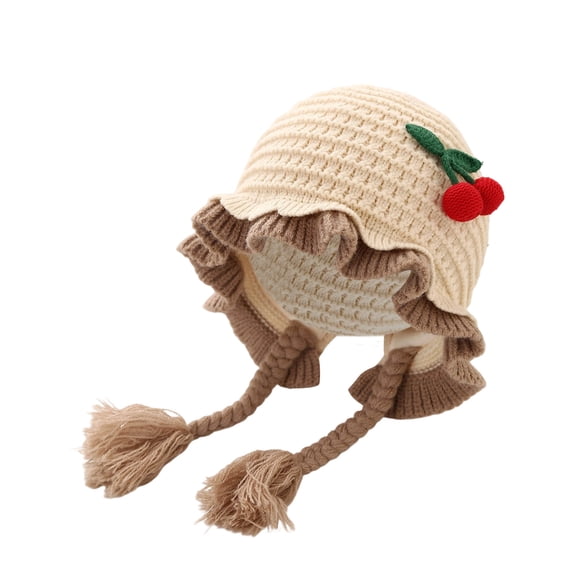 Tisuna Baby Girls Winter Hat Solid Color Stretchy Earflap Hats Windproof Warm Autumn Winter Kids Knit Beanie Beige