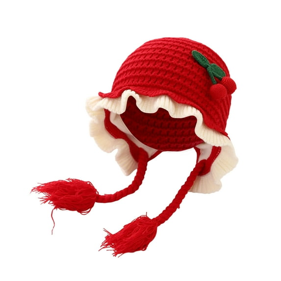 Tisuna Baby Girls Winter Hat Solid Color Stretchy Earflap Hats Windproof Warm Autumn Winter Kids Knit Beanie Red
