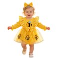 thumbnail image 1 of Tisuna Baby Romper Girls Long Sleeve Cartoon Bee Print Bodysuit Dress With Headband Stylish Snap Closure Street Jumpsuit, Size 0-18 Months, Yellow, 1 of 9