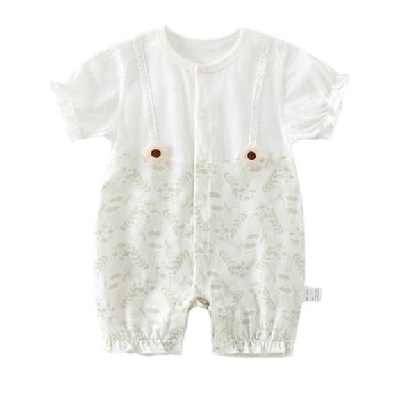 Tisuna Baby Stylish Romper Floral Print Short Sleeve Crew Neck Bodysuit Fashion Girls Boys Summer Comfort Fit Clothes Size 12-24 Months