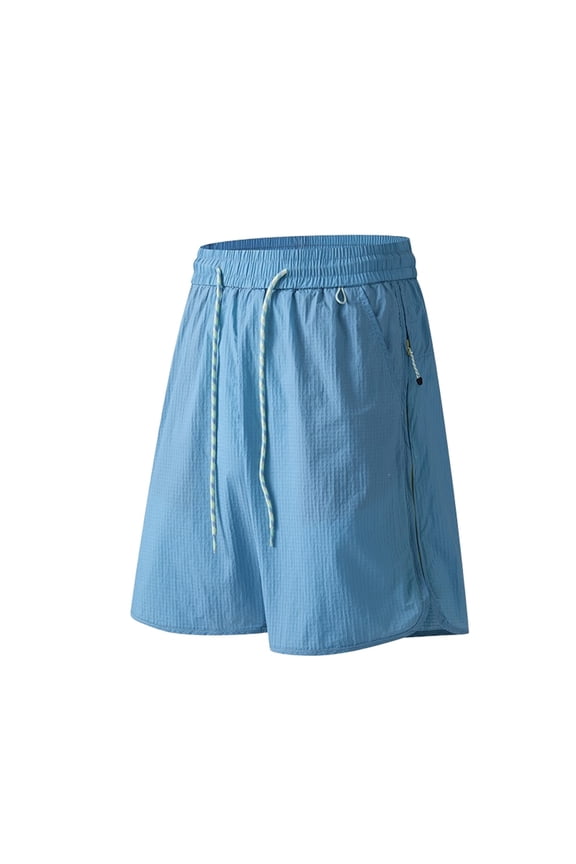Beach Shorts For Men Solid Color Elastic Waist Straight Leg Shorty Breathable Lightweight Male Summer Holiday Hawaii Casual Shorts Blue Size M