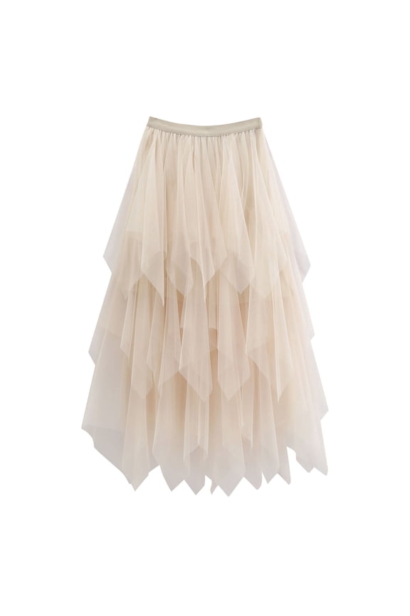 Beige Bubble Skirt For Women Solid Color Elastic Waist Layered Skirts Fashion Comfortable Ladies Carnival Festival Casual Wear