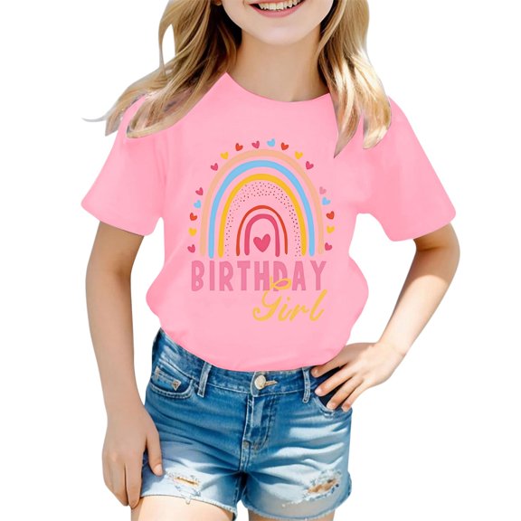Tisuna Birthday T Shirts For Girls Toddler Cartoon Print Short Sleeve Crew Neck Tops Loose Fashion Little Girls Birthday Celebration Party Outfits Size 1-2 Years Pink