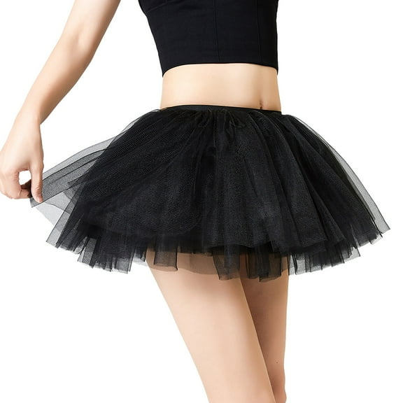 Tisuna Black Mesh Skirt For Women Color Block Elastic Waist Multi Layered Tutu Skirts Breathable Soft Ladies Mardi Gras Performance Mini Skirt