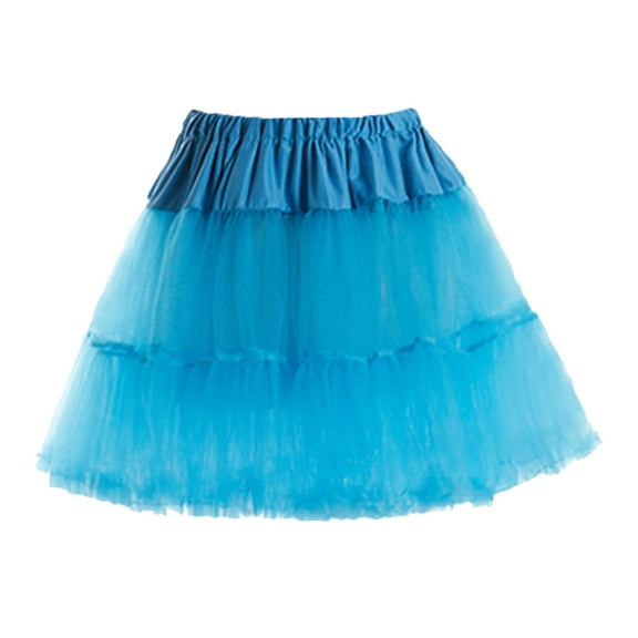 Tisuna Blue Tutu Skirt For Women Color Block Elastic Waist Multi Layered Skirts Breathable Casual Ladies Carnival Mesh Skirt