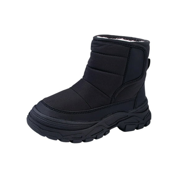 Tisuna Boots For Kids Solid Color Anti Slip Pull On Booties Windproof Soft Girls Boys Winter Snow Boots Black Size 4-5 Years