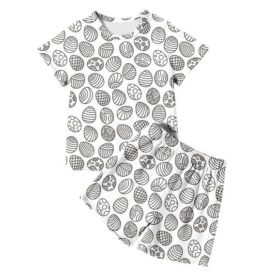 Tisuna Boys 2 Pieces Easter Pajamas Outfits Set Child Diy Print Short Sleeve Crew Neck Sleepwear Casual Comfortable Summer Kids Clothing Set White Size 7-8 Years