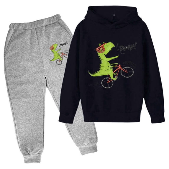 Tisuna Boys 2-Pieces Outfit Set Child Dinosaur Print Long Sleeve Hoodie Sweatsuit Casual Soft Fall Winter Kids Sweatshirt And Sweatpants Set Khaki Size 13-14 Years