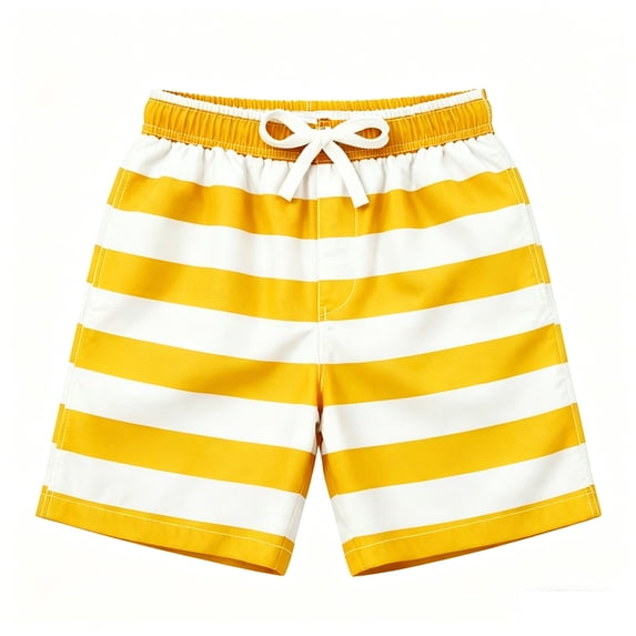 Tisuna Boys Athletic Striped Shorts Kids Elastic Waist Straight Workout Shorts Breathable Soft Children Summer Holiday School Sportwear Yellow Size 11-12 Years