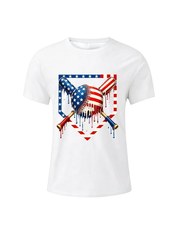Boys Baseball T Shirts Kids Short Sleeve Graphic Print Crew Neck Tops Breathable Teen Boys Outdoor Play Tee Shirts Size 12-13 Years White