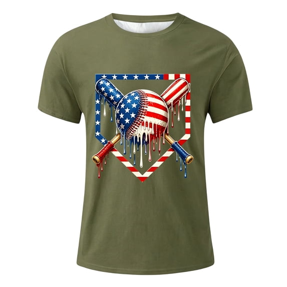 Tisuna Boys Baseball T Shirts Kids Short Sleeve Graphic Print Crew Neck Tops Breathable Teen Boys Outdoor Play Tee Shirts Size 2-3 Years Army Green
