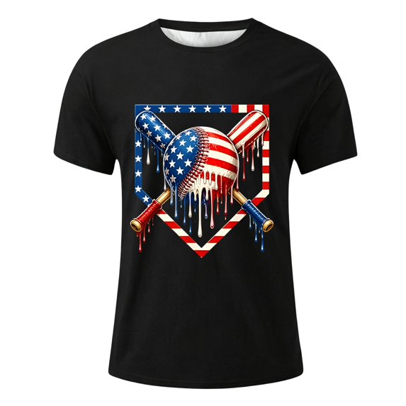 Tisuna Boys Baseball T Shirts Kids Short Sleeve Graphic Print Crew Neck Tops Breathable Teen Boys Outdoor Play Tee Shirts Size 6-7 Years Black