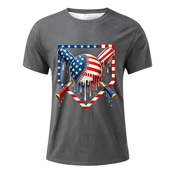 Tisuna Boys Baseball T Shirts Kids Short Sleeve Graphic Print Crew Neck Tops Breathable Teen Boys Outdoor Play Tee Shirts Size 8-9 Years Dark Gray