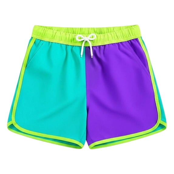 Tisuna Boys Beach Shorts Kids Lightweight Elastic Waist Shorts Color Block Summer Holiday Casual Shorts Size 11-12 Years Light Green