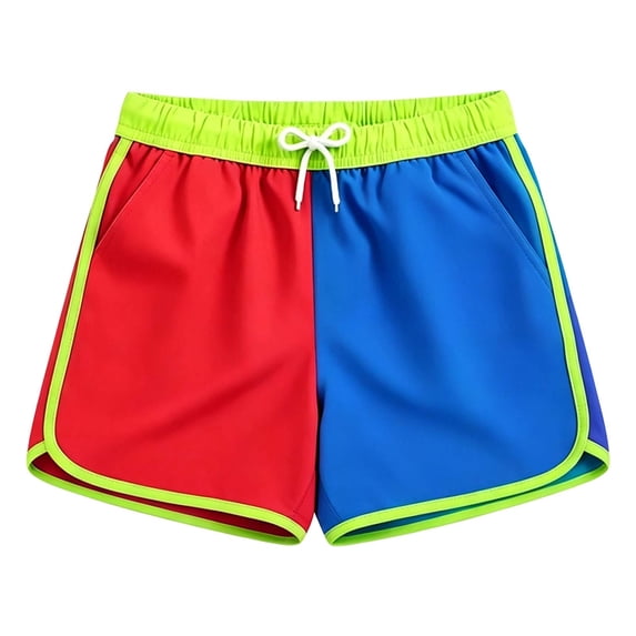 Tisuna Boys Beach Shorts Kids Lightweight Elastic Waist Shorts Color Block Summer Holiday Casual Shorts Size 2-3 Years Red