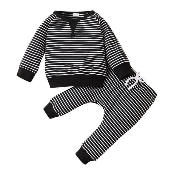 Tisuna Boys Fall Outfit Set Kids Lightweight Striped Print Long Sleeve Crewneck Tops And Pants 2 Pieces Clothing Set For Children Everyday Wear Size 18-24 Months