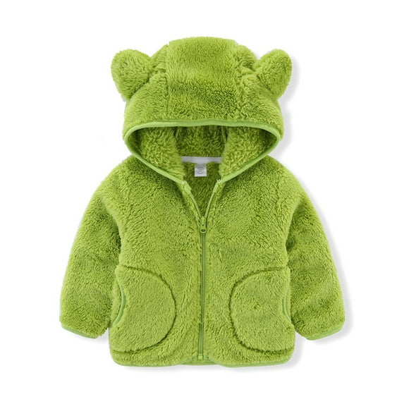 Tisuna Boys Girls Coat Toddler Solid Color Long Sleeve Bear Ear Hooded Jacket Fashion Loose Autumn Winter Kids Zipper Clothes Green Size 5-6 Years