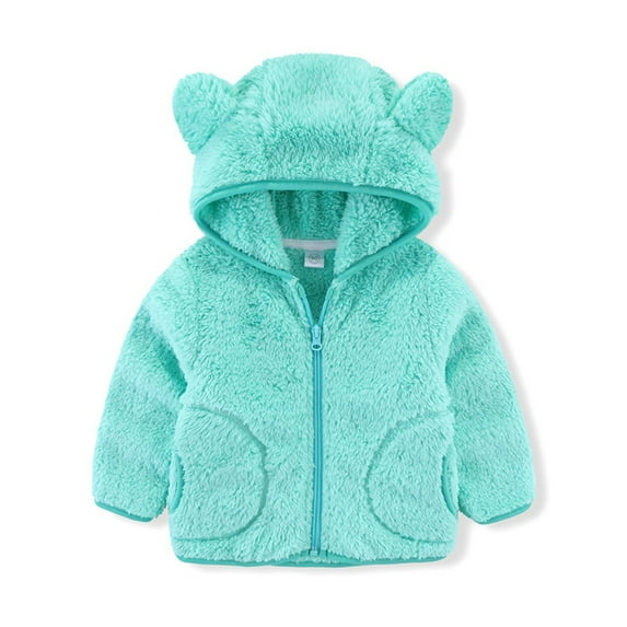Tisuna Boys Girls Coat Toddler Solid Color Long Sleeve Bear Ear Hooded Jacket Fashion Loose Autumn Winter Kids Zipper Clothes Mint Green Size 1-2 Years