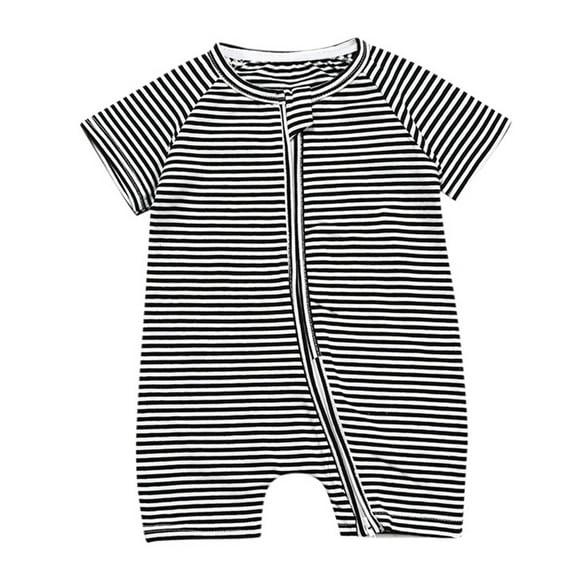 Tisuna Boys Girls Romper Newborn Striped Print Short Sleeve Crew Neck Bodysuit Breathable Casual Baby Summer Clothes Size 18-24 Months