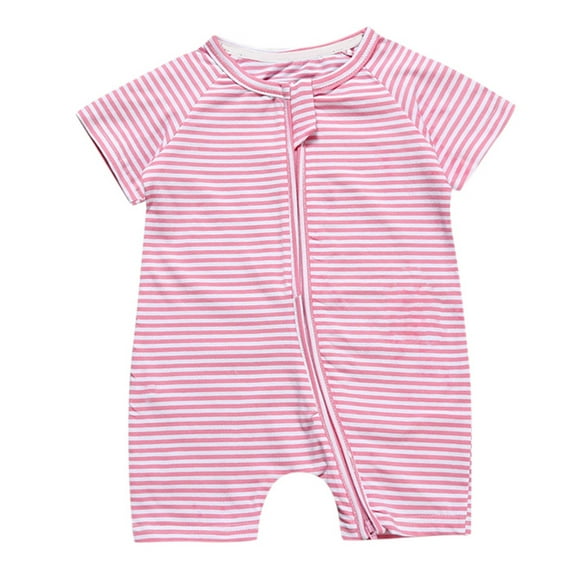 Tisuna Boys Girls Romper Newborn Striped Print Short Sleeve Crew Neck Bodysuit Breathable Casual Baby Summer Clothes Size 6-12 Months