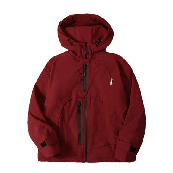 Tisuna Boys Jacket Child Solid Color Long Sleeve Hooded Coat Casual Windproof Autumn Winter Kids Zip Up Windbreaker Red Size 13-14 Years