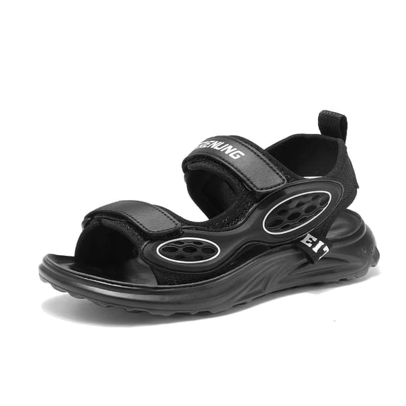Tisuna Boys Open Toe Sandals Child Solid Color Anti- Easy On Shoes Lightweight Leisure Teen Boys Summer Comfort Fit Beach Vacation Daily Footwear Black Size 9.5-10 Years