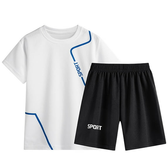Tisuna Boys Outfit Set Short Sleeved T Shirt With Shorts Two Piece Set Summer Casual Quick Drying Clothing Set White Size 11-12 Years