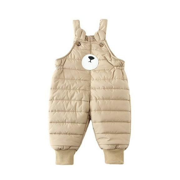 Tisuna Boys Pants Toddler Bear Print Elastic Waist Taper Leg Trousers Cute Fashion Autumn Winter Kids Padded Overalls Pants Khaki Size 6-12 Months