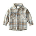 thumbnail image 1 of Tisuna Boys Shirts Child Plaid Print Long Sleeve Lapel Neck Tops Lightweight Leisure Spring Autumn Kids Button Up Outerwear Beige Size 5-6 Years, 1 of 4