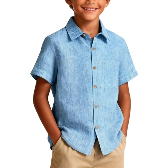 Tisuna Boys Summer Shirts Kids Short Sleeve Button Down Solid Color Tops Breathable Everyday Wear Tees For Toddler And Tweens 1-11 Years