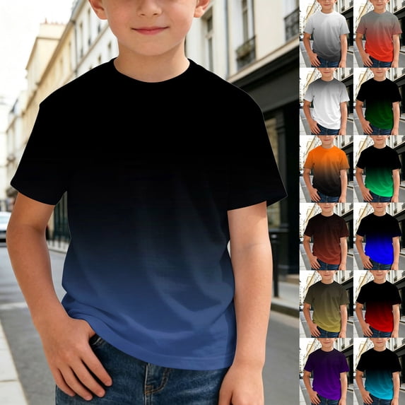 Tisuna Boys Summer T Shirts Kids Short Sleeve Crew Neck Gradient Print Tops Lightweight Everyday Wear T-Shirts For Toddler And Tweens 2-13 Years