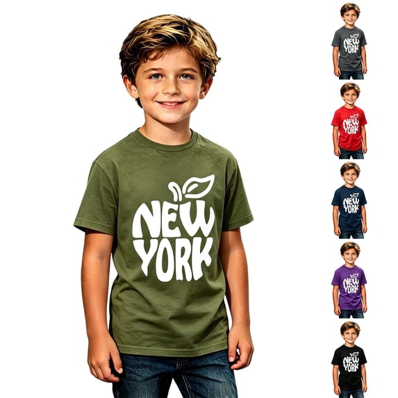 Tisuna Boys Summer T Shirts Kids Short Sleeve Crew Neck New York Print Tops Soft Outdoor Play T Shirts For Toddler And Tweens 2-13 Years