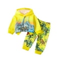 thumbnail image 1 of Tisuna Boys Sweatsuit Dinosaur Print Long Sleeve Hooded Tracksuit Warm Loose Boys Fall Winter Holiday Casual 2 Pieces Outfits 6-9 Months Yellow, 1 of 8