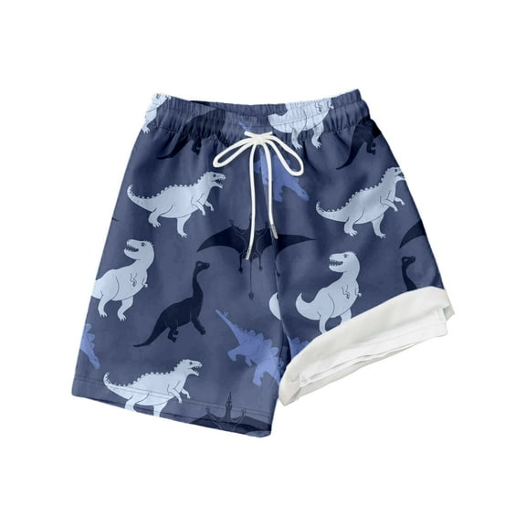 Tisuna Boys Swim Shorts Child Dinosaur Print Elastic Waist Straight Leg Shorty Casual Quick Dry Boys Summer Swim Trunks 10-12 Years Navy