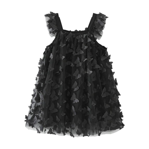Tisuna Butterfly Dresses For Toddler Girls Solid Color Sleeveless Suspender Layered Dress Fashion Cute Girls Summer Festival Birthday Dress Black Size 2-3 Years