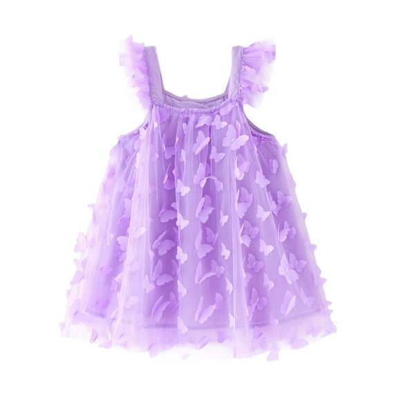 Tisuna Butterfly Dresses For Toddler Girls Solid Color Sleeveless Suspender Layered Dress Fashion Cute Girls Summer Festival Birthday Dress Purple Size 12-18 Months