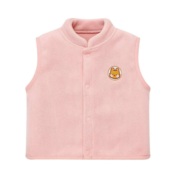 Tisuna Button Up Coat For Toddler Girls Cartooon Print Sleeveless Stand Collar Jacket Breathable Loose Autumn Winter Kids Waistcoat Pink Size 12-18 Months